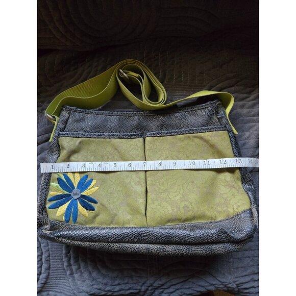 Haiku Womens Green & Gray Crossbody Shoulder Bag With Floral Embroidery - Picture 5 of 6